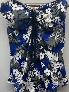 Tropical Escape Women's Black Floral Fern Halter Swimdress Sz 24W NWT